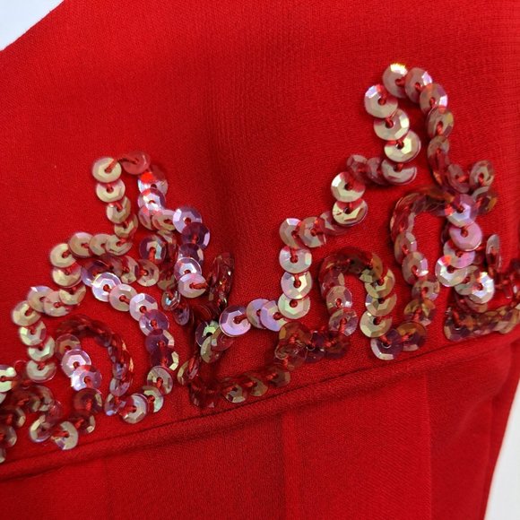 Mike Benet Formals 1960s Vintage Red Chiffon Intricate Sequin Dress - size 10* - Picture 12 of 16